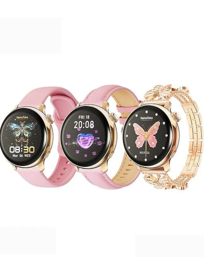 Haino Teko G12 MINI AMOLED Round Shape Display Smart Watch With 3 Pair Strap and Wireless Charger for Ladies - Image 2