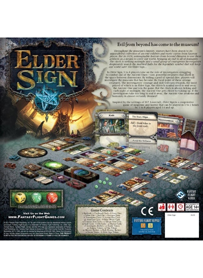 Fantasy Flight Games Fantasy Flight Games Elder Sign Board Game - Supernatural Intrigue, Cooperative Dice Adventure! Horror Mystery Game, Ages 14+, 1-8 Players, 1-2 Hour Playtime, Made  - Image 4