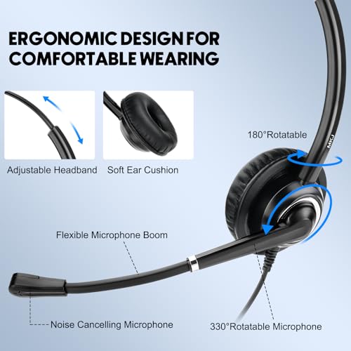 MKJ Telephone Headset with Microphone Noise Canceling Corded RJ9 Dual Ear Cisco Headset for Cisco Landline Phone CP-7821 CP-7841 7931G 7940 7942G 7945G 7960 7962G 7965G 7970 8841 8865 8961 9951 - Image 3