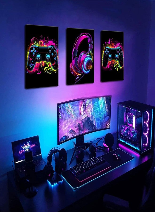 BGFCE Game Room Decor Set of 3, Neon Gaming Video Game Room Wall Art, Gaming Canvas Paintings Posters Prints for Teen Boys Room Children Teen Wall Decor Framed 12x16 in - Image 2