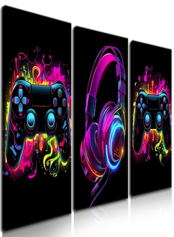 BGFCE Game Room Decor Set of 3, Neon Gaming Video Game Room Wall Art, Gaming Canvas Paintings Posters Prints for Teen Boys Room Children Teen Wall Decor Framed 12x16 in - Image 1