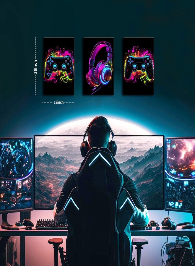 BGFCE Game Room Decor Set of 3, Neon Gaming Video Game Room Wall Art, Gaming Canvas Paintings Posters Prints for Teen Boys Room Children Teen Wall Decor Framed 12x16 in - Image 3