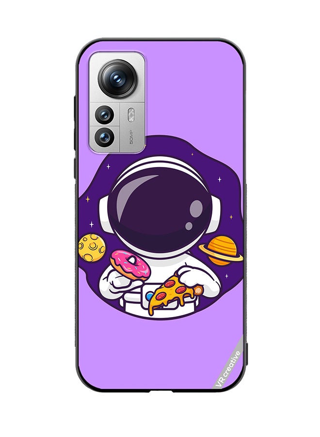 VR CREATIVE Protective Case Cover For Xiaomi 12 Pro Cute Astronaut Eating Donut And Pizza Design Multicolour - Image 1