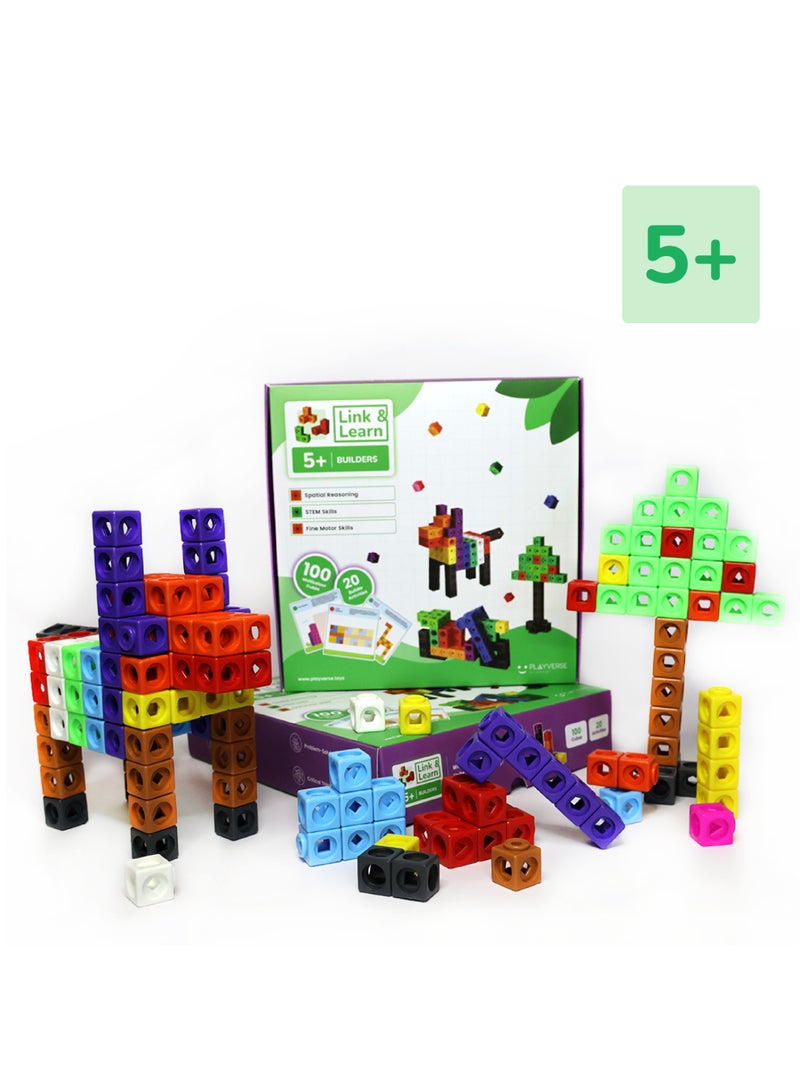 ألعاب PlayVerse بناة PlayVerse Link & Learn ، مجموعة بناء مكعبات البناء ، 100 مكعب متعدد الألوان ، 20 نشاطا ، لبنات بناء تعليمية للأطفال 5+ سنوات ، مكعبات أرقام للأطفال - Image 1