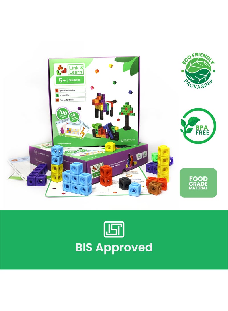 ألعاب PlayVerse بناة PlayVerse Link & Learn ، مجموعة بناء مكعبات البناء ، 100 مكعب متعدد الألوان ، 20 نشاطا ، لبنات بناء تعليمية للأطفال 5+ سنوات ، مكعبات أرقام للأطفال - Image 5