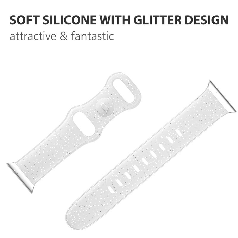 EDIMENS Compatible for Apple Watch Bands 38mm 40mm 41mm 42mm Series 10, Shiny Bling Glitter Silicone Soft Thin Replacement Band Compatible for iWatch Series 10 9 8 7 6 5 4 3 2 1 SE Sport Edition Women - Image 2