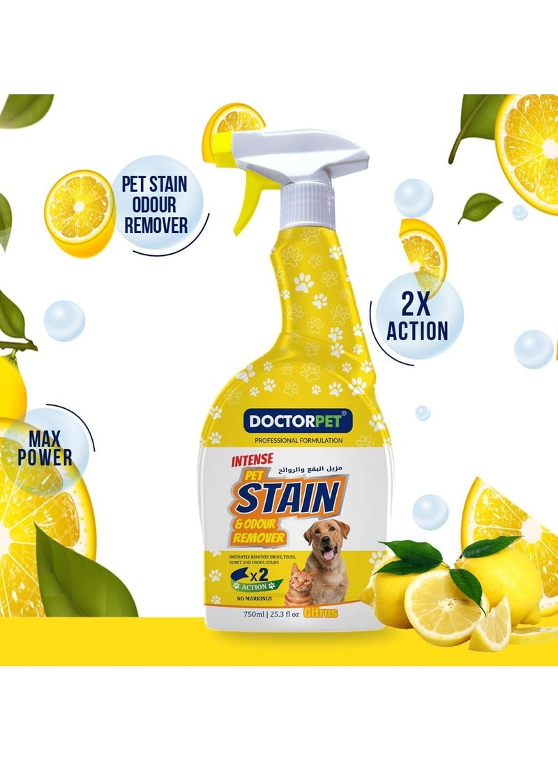 DoctorPet Stain and Odour Remover Citrus - Powerful Pet Odor Eliminator, Stain Cleaner, Natural Citrus Formula, Enzyme-Based for Carpets and Upholstery 750ml - Image 2