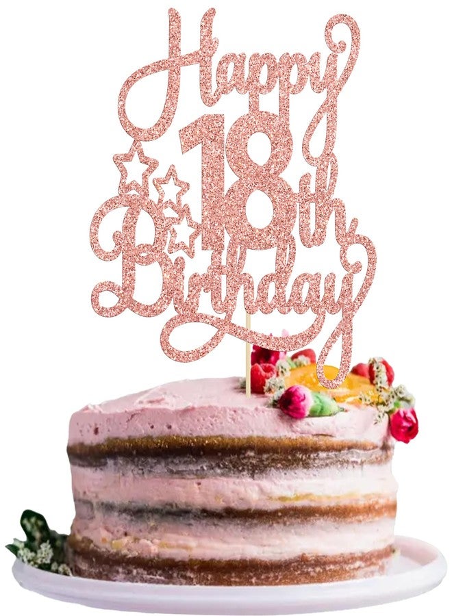 Ephlyn 1 Pack Happy 18th Birthday Cake Topper Rose Gold Glitter 18 & Fabulous Cheers to 18 Years Old Birthday Cake Pick for Celebrating 18th Birthday Anniversary Party Cake Decorations Supplies - Image 1