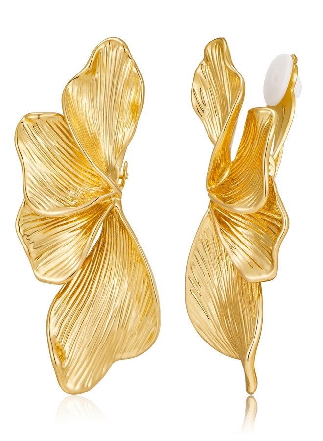 WOWORAMA Chunky Clip On Earrings for Women Vintage Floral Statement Clips Earrings Large Flower Clip On Dangle Earring Trendy Non Pierced Jewelry - Image 1