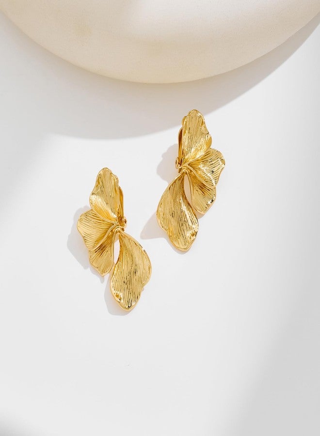 WOWORAMA Chunky Clip On Earrings for Women Vintage Floral Statement Clips Earrings Large Flower Clip On Dangle Earring Trendy Non Pierced Jewelry - Image 4