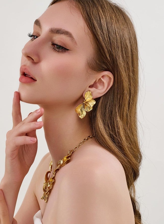WOWORAMA Chunky Clip On Earrings for Women Vintage Floral Statement Clips Earrings Large Flower Clip On Dangle Earring Trendy Non Pierced Jewelry - Image 2