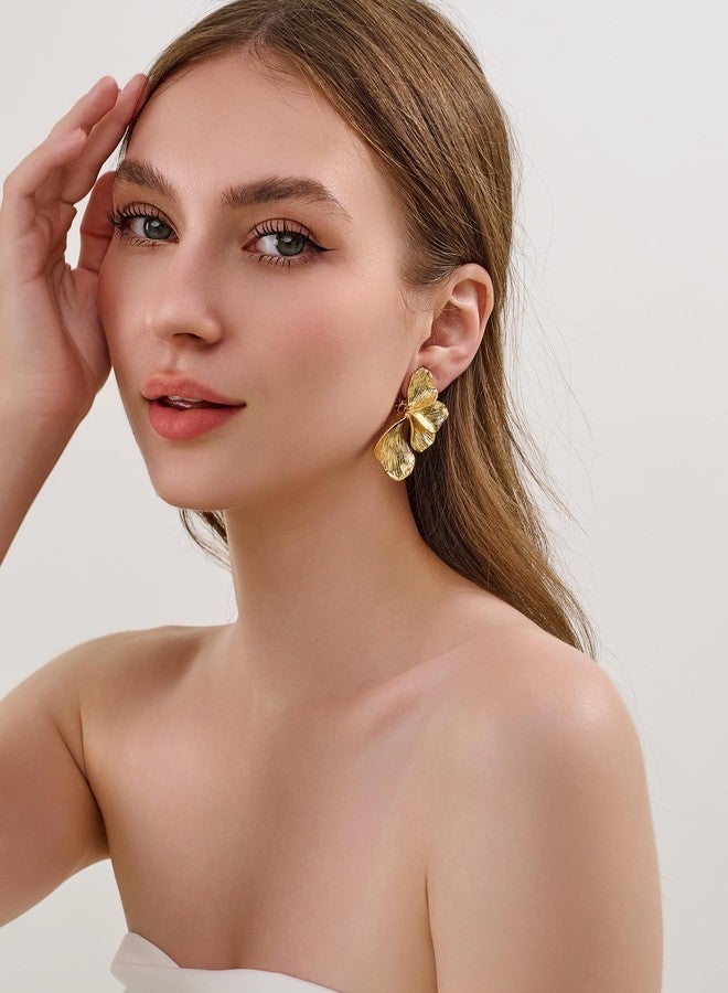 WOWORAMA Chunky Clip On Earrings for Women Vintage Floral Statement Clips Earrings Large Flower Clip On Dangle Earring Trendy Non Pierced Jewelry - Image 5