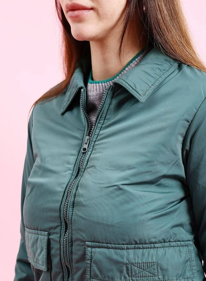 Freehand  Women Regular Fit Solid Crop Cargo Puffer Jacket for Women | Best Price UAE