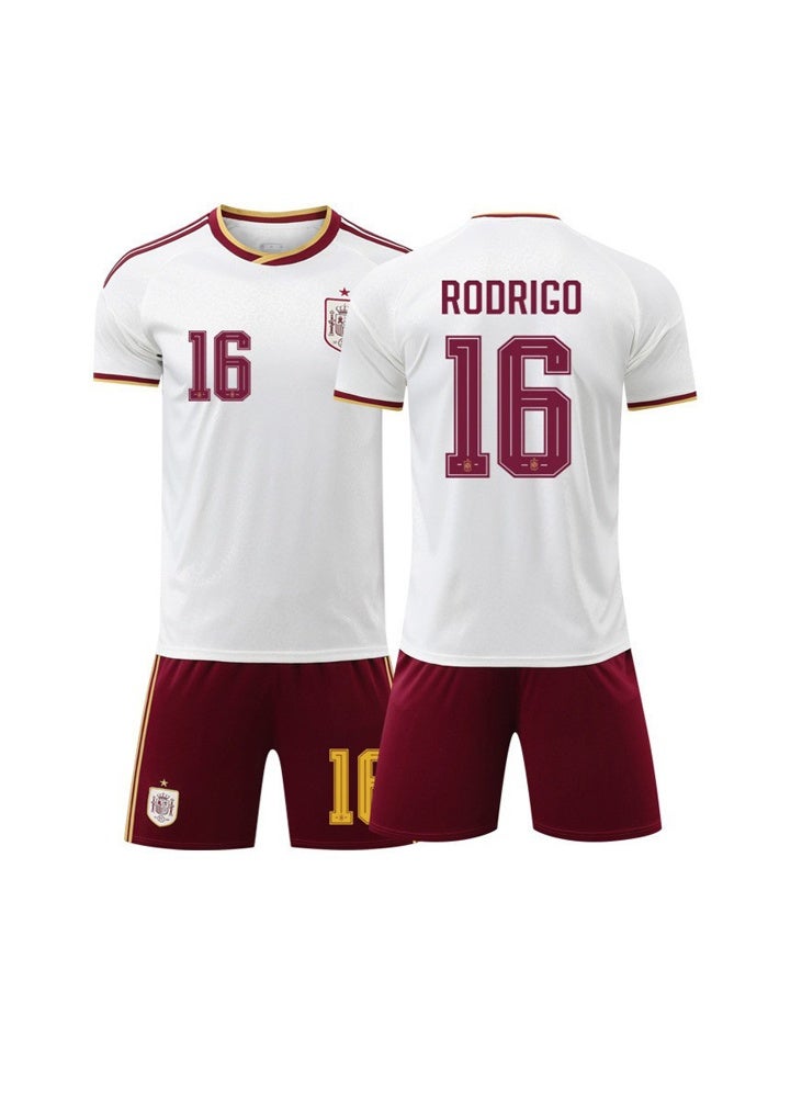 عام طقم قميص إسبانيا الخارجي لكأس العالم 2026 مع شورت، رقم 16 رودريغو، زي كرة قدم قصير الأكمام، مقاسات متعددة للكبار - Image 1