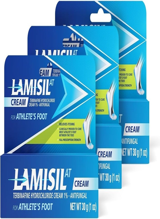 Lamisil 1 Week Athlete’s Foot Treatment, Antifungal Cream with Terbinafine Hydrochloride 1%, Fast Symptom Relief & Prevents Recurrence, 1 oz (30 g) - 3PK - Image 1