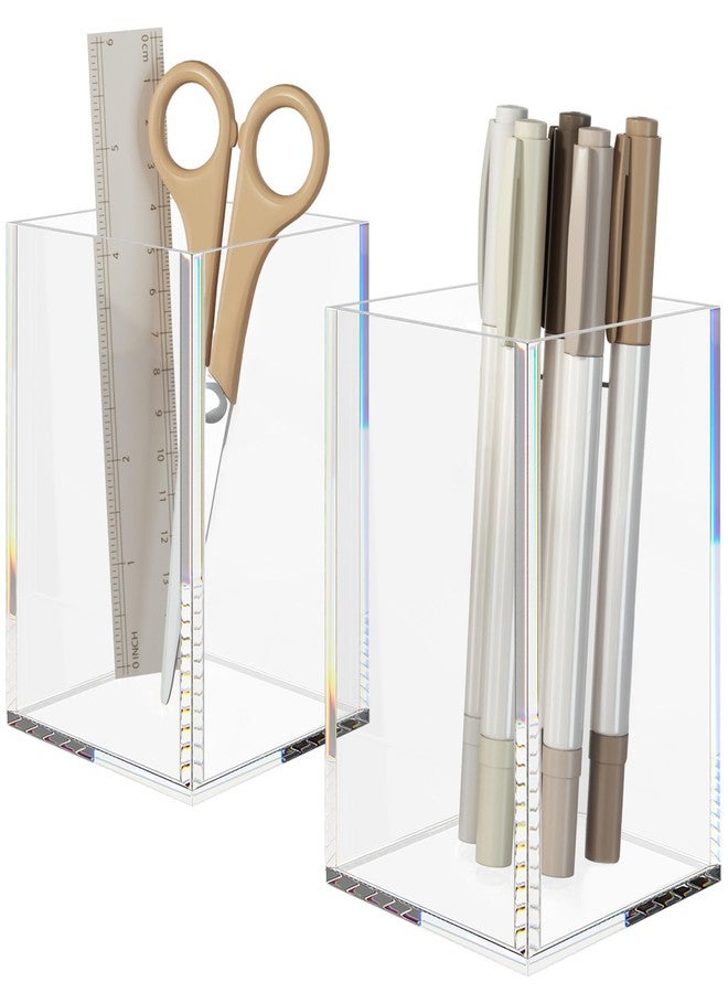 NIUBEE Acrylic Pen Holder 2 Pack,Clear Desktop Pencil Cup Stationery Organizer for Office Desk Accessory - Image 1