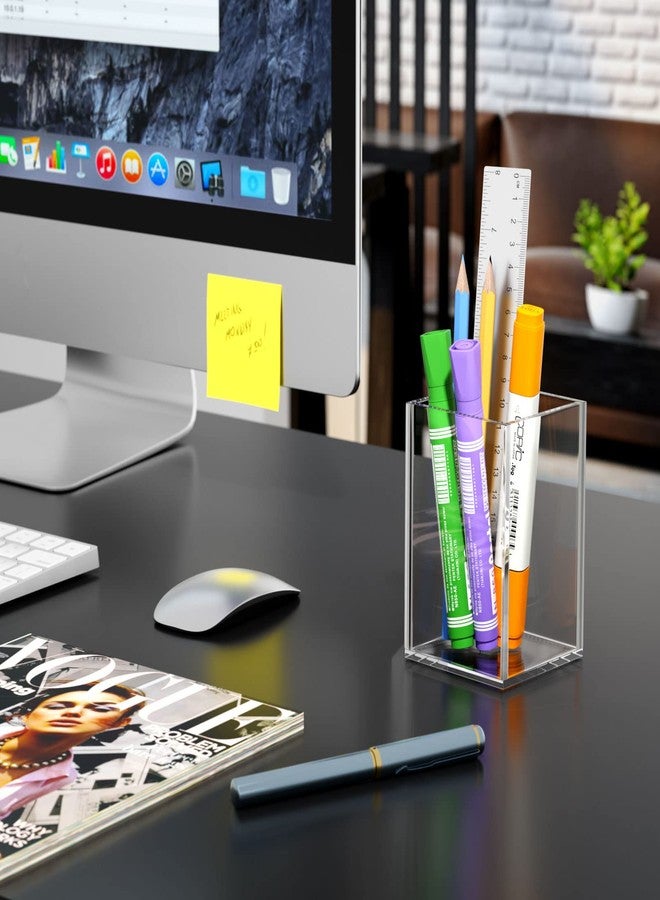 NIUBEE Acrylic Pen Holder 2 Pack,Clear Desktop Pencil Cup Stationery Organizer for Office Desk Accessory - Image 2