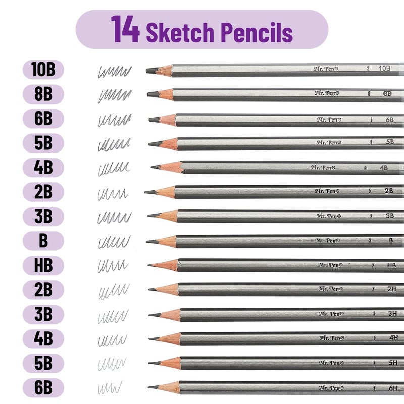 Mr. Pen- Sketch Pencils for Drawing, 14 Pack, Drawing Pencils, Art Pencils, Graphite Pencils, Graphite Pencils for Drawing, Art Pencils for Drawing and Shading - Image 2