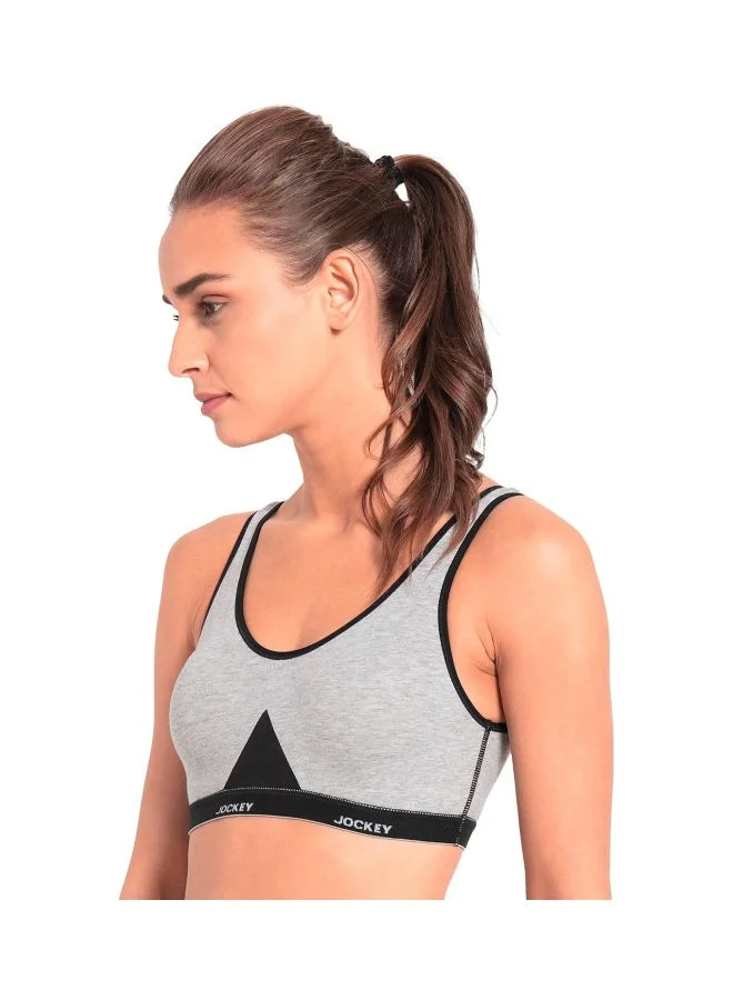 Jockey Light Grey Melange 1376 Women Wire free Non Padded Super Combed Cotton Elastane Stretch Full Coverage Slip On Active Bra with Wider Straps and Moisture Move Treatment for Women | Best Price UAE