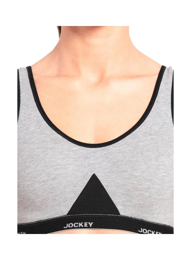 Jockey Light Grey Melange 1376 Women Wire free Non Padded Super Combed Cotton Elastane Stretch Full Coverage Slip On Active Bra with Wider Straps and Moisture Move Treatment for Women | Best Price UAE