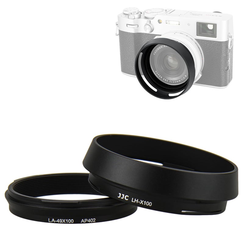 JJC Metal Lens Hood Shade Protector with 49mm Filter Adapter Ring for Fujifilm X100VI X100V X100F X100T X100S X100 X70 Replaces Fujifilm LH-X100 Lens Hood & AR-X100 Filter Adapter Ring/Black - Image 1