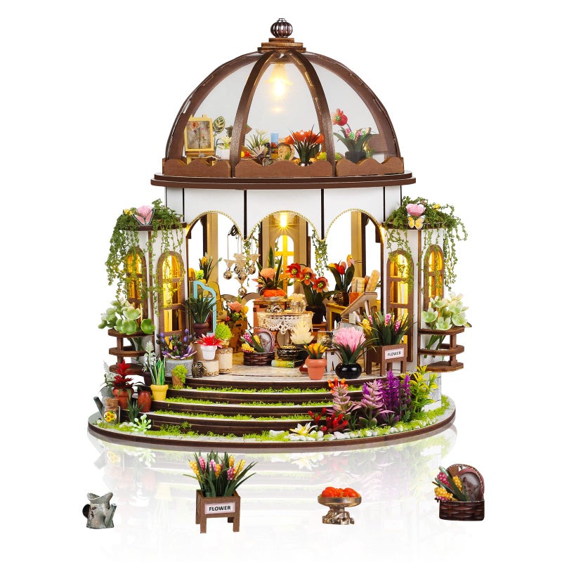 Foyucool 2025 New DIY Miniature House Kit, Dollhouse Kit with LED Light, Mini House Building Kits for for Adult to Building, Christmas Home Decorations Gifts for Friends, Castle Flower House - Image 1
