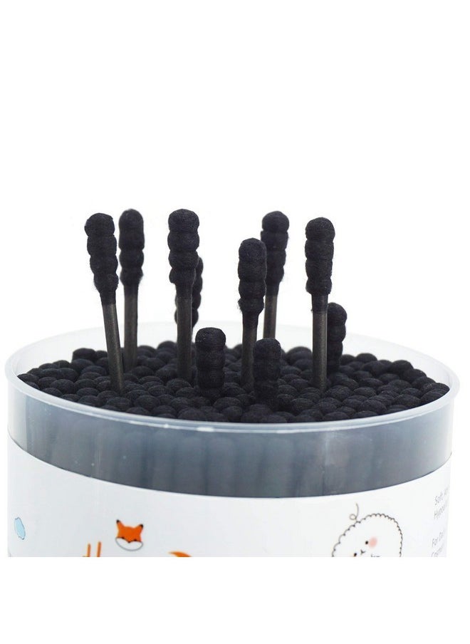 HOMEFOX - Black Cotton Swabs Spiral - 200 Count Organic Cotton Buds Gothic Bathroom Tightly Wrapped Charcoal Cotton Tips Paper Stick Soft Gentle Cruelty-Free Lint-Free, Round & Spiral (Black) - Image 1
