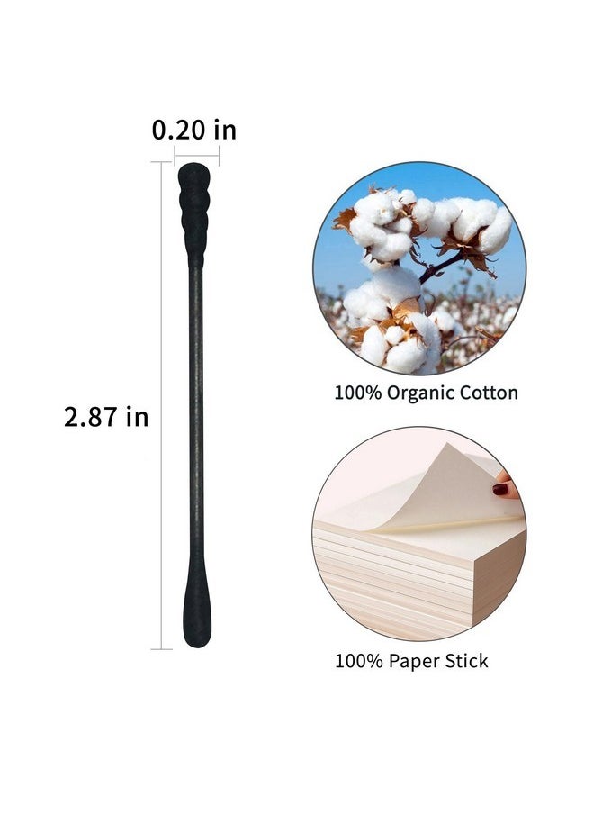 HOMEFOX - Black Cotton Swabs Spiral - 200 Count Organic Cotton Buds Gothic Bathroom Tightly Wrapped Charcoal Cotton Tips Paper Stick Soft Gentle Cruelty-Free Lint-Free, Round & Spiral (Black) - Image 1