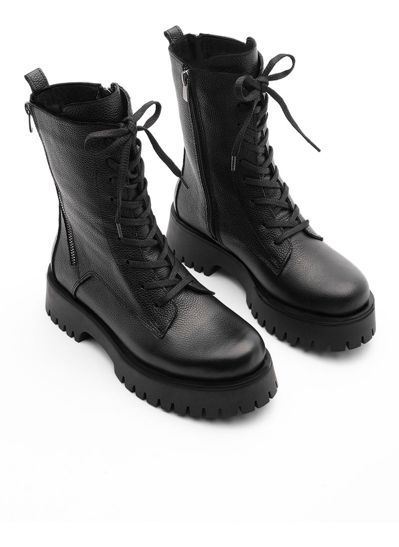 MARJIN - Women's Leather Combat Boots Thick Treaded Sole Zippered Lace-Up Casual Boots Orben - Image 1