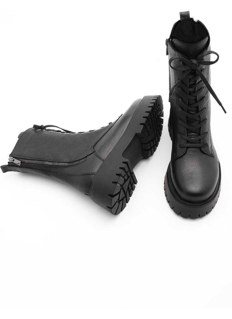MARJIN - Women's Leather Combat Boots Thick Treaded Sole Zippered Lace-Up Casual Boots Orben - Image 1