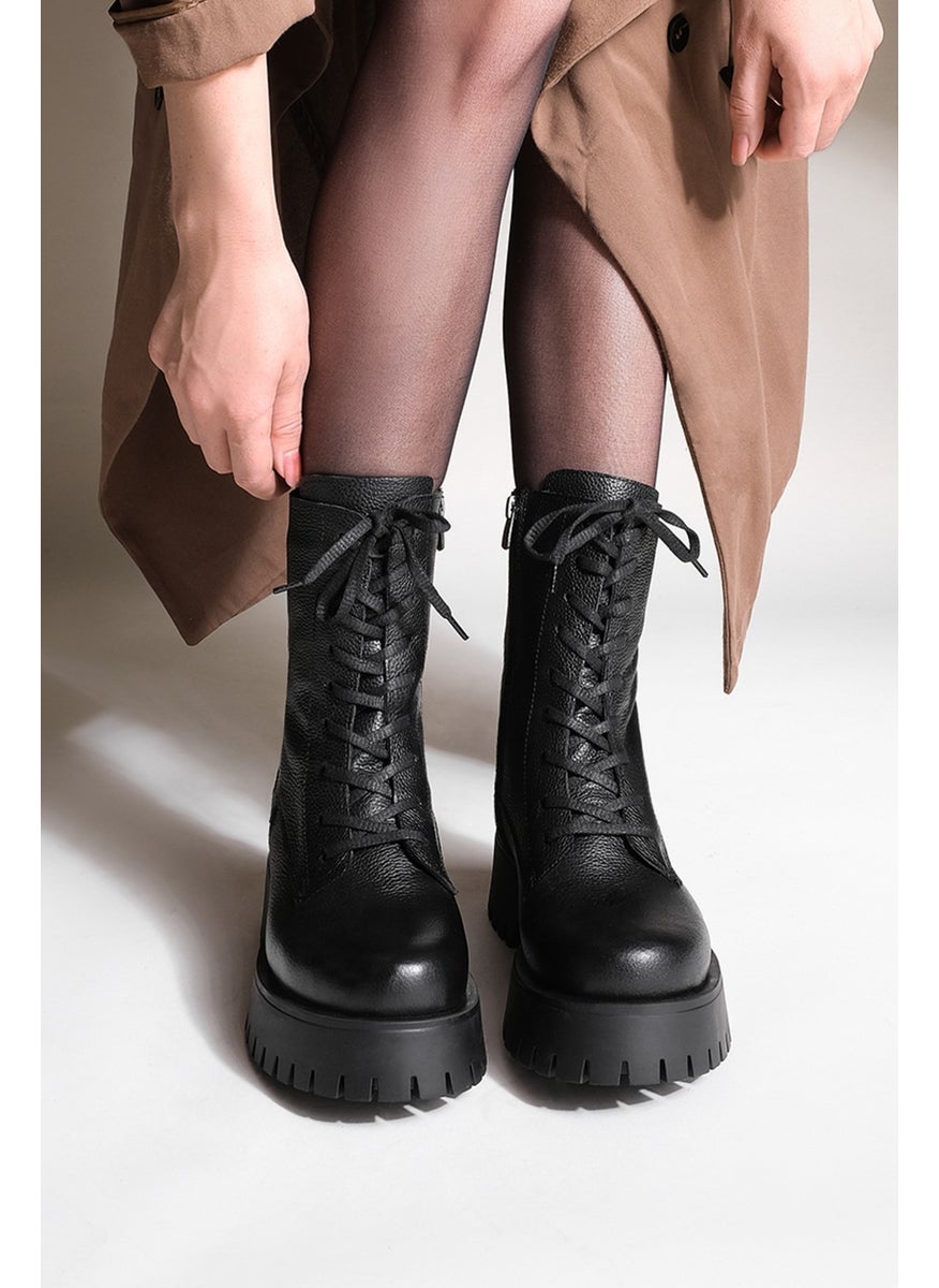 MARJIN - Women's Leather Combat Boots Thick Treaded Sole Zippered Lace-Up Casual Boots Orben - Image 1