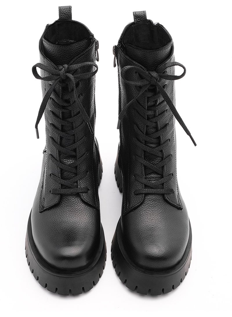 MARJIN - Women's Leather Combat Boots Thick Treaded Sole Zippered Lace-Up Casual Boots Orben - Image 1