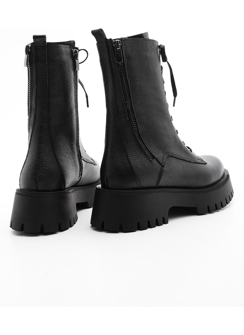 MARJIN - Women's Leather Combat Boots Thick Treaded Sole Zippered Lace-Up Casual Boots Orben - Image 1