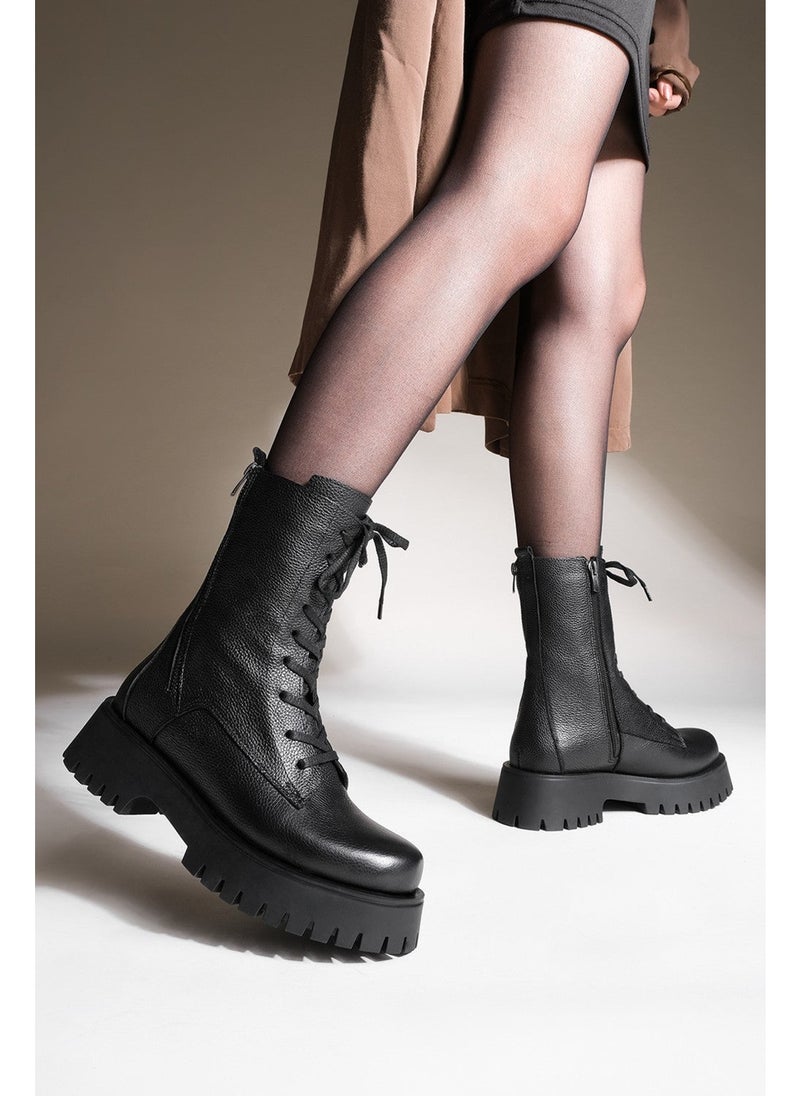 MARJIN - Women's Leather Combat Boots Thick Treaded Sole Zippered Lace-Up Casual Boots Orben - Image 1