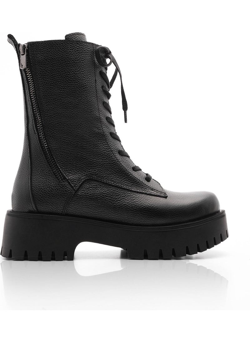 MARJIN - Women's Leather Combat Boots Thick Treaded Sole Zippered Lace-Up Casual Boots Orben - Image 1