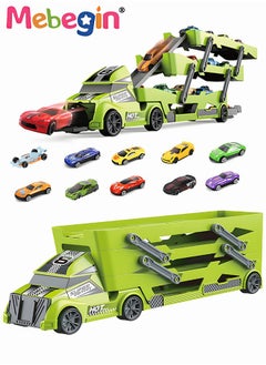 MEBEGIN Storage Cart with 3-tier Carriers and 10 Mini Sliding Cars, Deformation Ejection Car Playset, Children's Parking Lot Toys, Creative Travel Toy, Easy to Storage and Carry, Ideal Gift for Kids  - Image 1