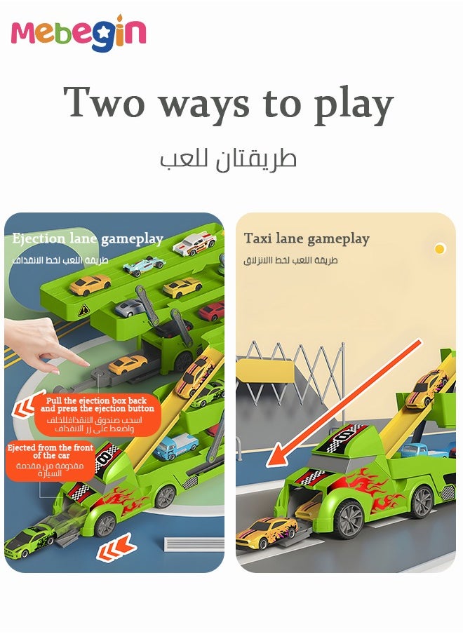 ميبيجين - عربة تخزين مع حاملات من 3 طبقات و10 سيارات انزلاقية صغيرة، مجموعة ألعاب سيارات طرد التشوه، ألعاب مواقف سيارات للأطفال، لعبة سفر إبداعية، سهلة التخزين والحمل، هدية مثالية للأطفال - Image 1