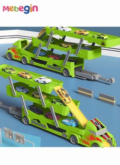 MEBEGIN Storage Cart with 3-tier Carriers and 10 Mini Sliding Cars, Deformation Ejection Car Playset, Children's Parking Lot Toys, Creative Travel Toy, Easy to Storage and Carry, Ideal Gift for Kids  - Image 5