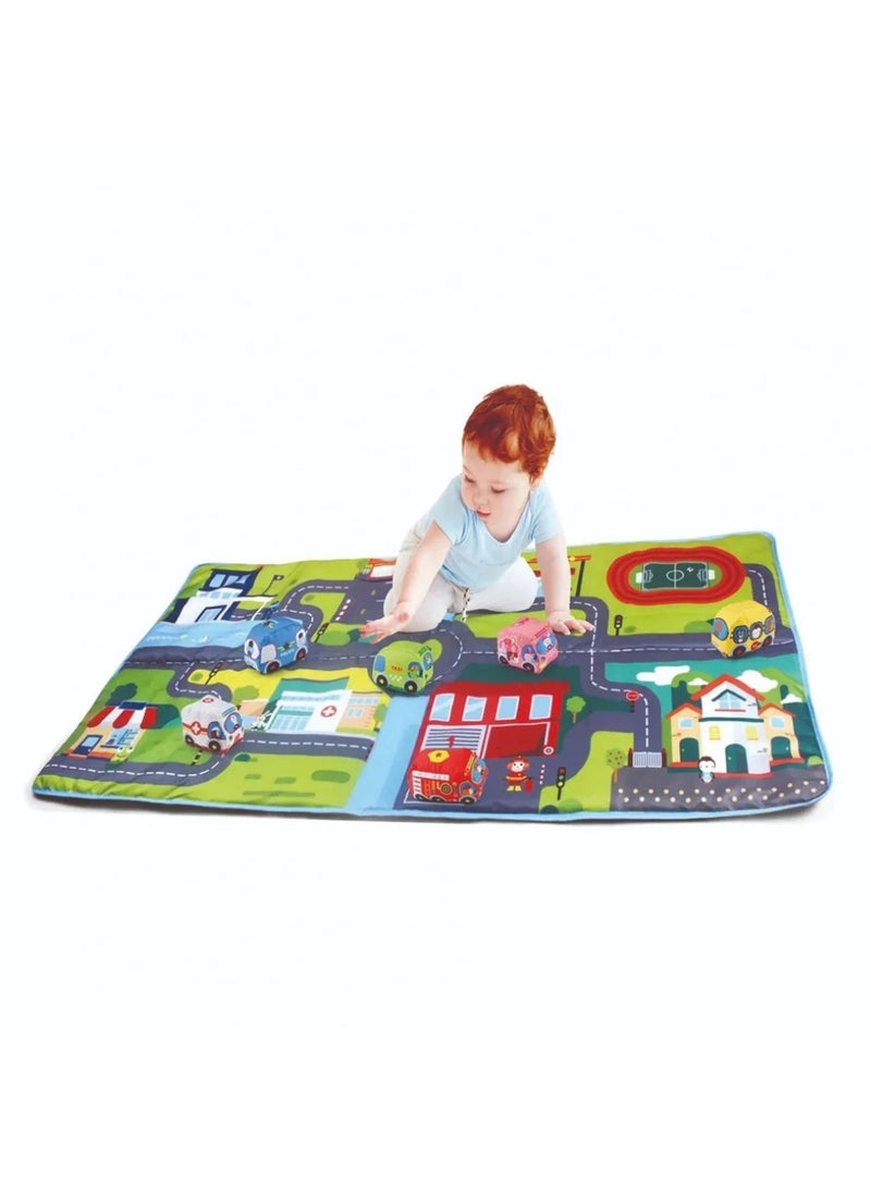 Toy Box Car Rug Play Mat And Mixed Kids Toy Cars & Trucks Puffy Foamy Body Hard Wheels For Kids 158x80cm - Image 1