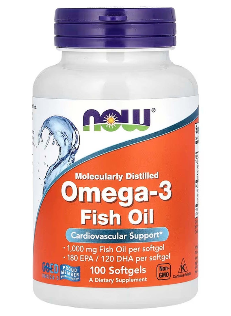 now Omega-3 Fish Oil, 1,000 mg, 180 EPA - 120 DHA, 100 Softgel - Image 1