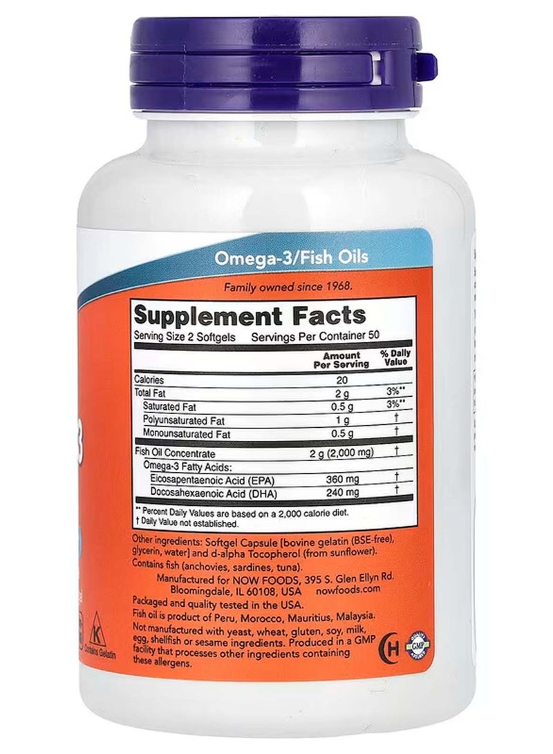 now Omega-3 Fish Oil, 1,000 mg, 180 EPA - 120 DHA, 100 Softgel - Image 2