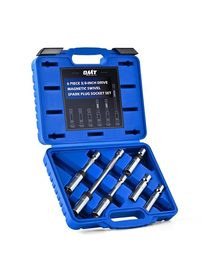 Orion Motor Tech 6pc 3/8" Drive Magnetic Swivel Spark Plug Socket Set, Thin Wall Spark Plug Sockets with 9/16" 5/8" 14mm 16mm Sizes, Cr-V Steel Magnetic Spark Plug Socket Set with 6 Point & 12 Point - Image 1