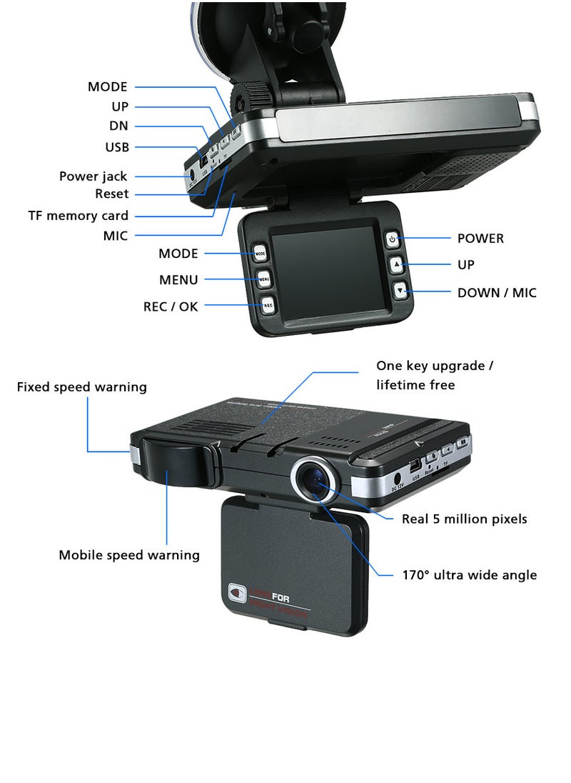 Generic - Car DVR 2 in 1 720P Dash Cam Speed Detector - Image 1