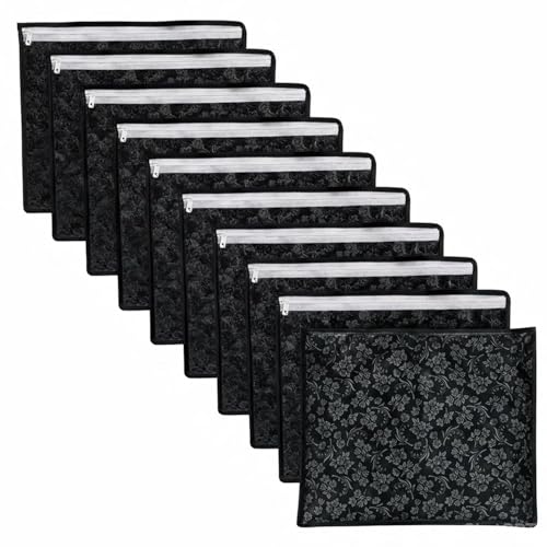 LAXIS® Non-Woven Printed Single Saree Cover, Saree Bag Pack of 10Pcs, Transparent Saree Covers With Zip, Saree Covers For Storage, Wardrobe Organiser, Size-36x42x2cm (Black) - Image 1