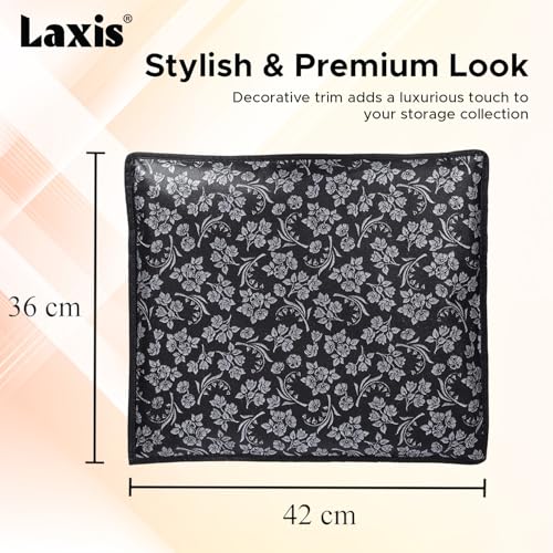LAXIS® Non-Woven Printed Single Saree Cover, Saree Bag Pack of 10Pcs, Transparent Saree Covers With Zip, Saree Covers For Storage, Wardrobe Organiser, Size-36x42x2cm (Black) - Image 2