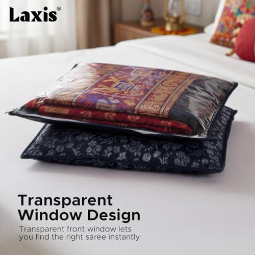 LAXIS® Non-Woven Printed Single Saree Cover, Saree Bag Pack of 10Pcs, Transparent Saree Covers With Zip, Saree Covers For Storage, Wardrobe Organiser, Size-36x42x2cm (Black) - Image 4