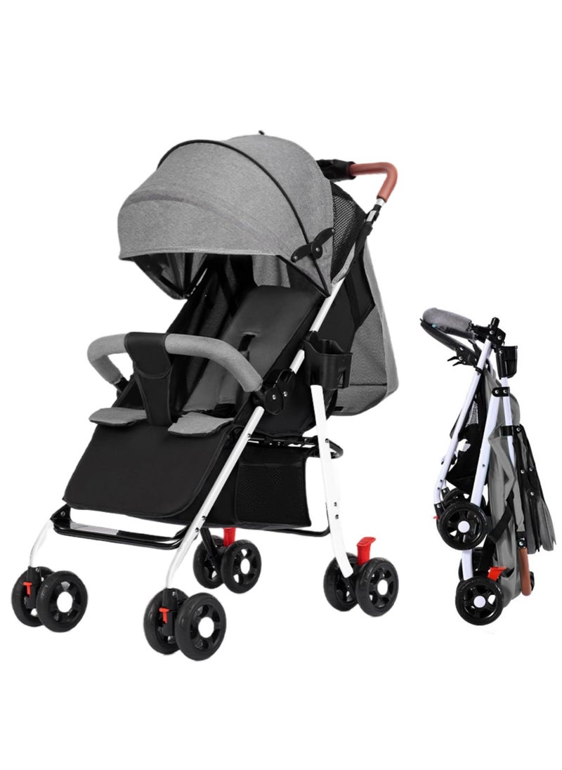 SKY-TOUCH - Lightweight Travel Stroller Foldable Baby Stroller With Large Storage Basket Multi-Position Recline Convenient One-Hand Fold Comfortable And Lay Flat Grey - Image 1