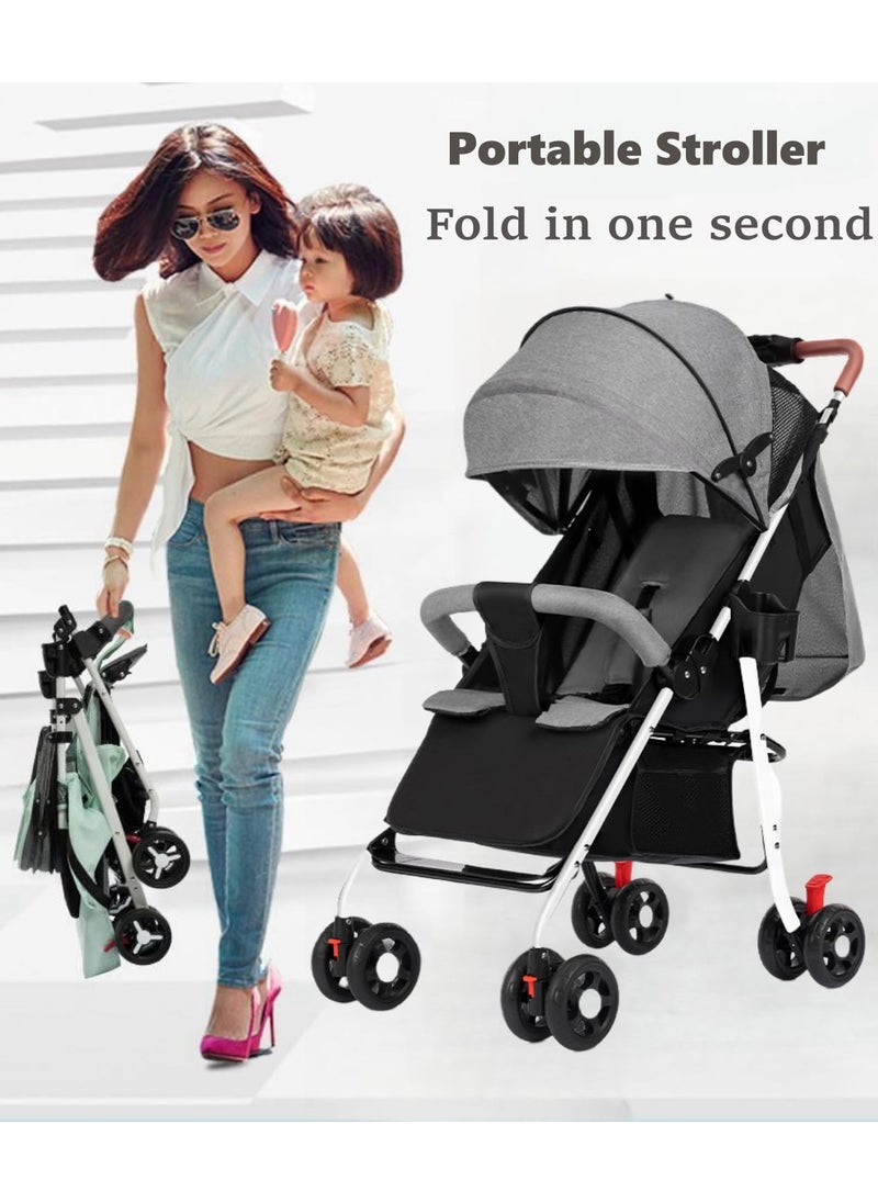 SKY-TOUCH - Lightweight Travel Stroller Foldable Baby Stroller With Large Storage Basket Multi-Position Recline Convenient One-Hand Fold Comfortable And Lay Flat Grey - Image 1