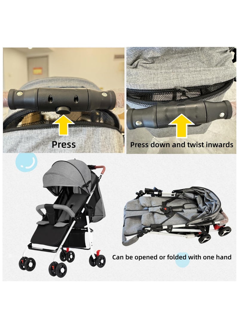 SKY-TOUCH - Lightweight Travel Stroller Foldable Baby Stroller With Large Storage Basket Multi-Position Recline Convenient One-Hand Fold Comfortable And Lay Flat Grey - Image 1