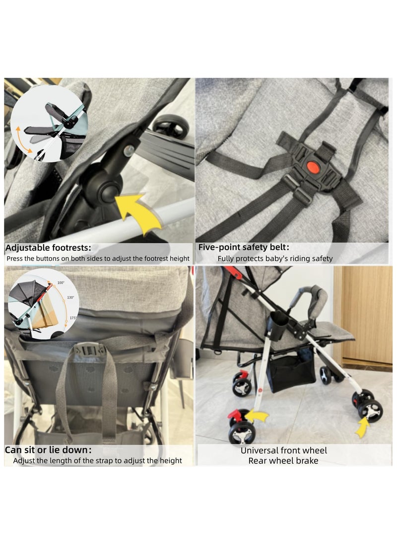 SKY-TOUCH - Lightweight Travel Stroller Foldable Baby Stroller With Large Storage Basket Multi-Position Recline Convenient One-Hand Fold Comfortable And Lay Flat Grey - Image 1